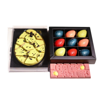 Paaspakket Luxe Chocolade &ndash; Paaseitablet, 9 Paaseieren &amp; Happy Easter Reep